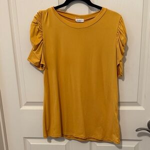 Les Amis Mustard Flutter Short Sleeve Blouse